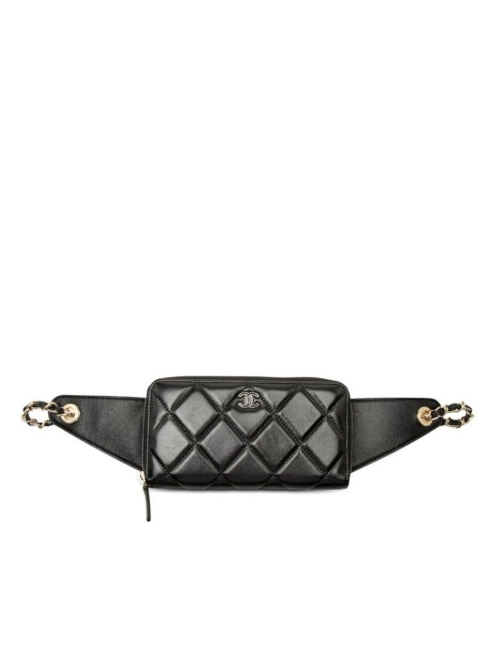 Chanel CC Logo Quilted 31 Rue Cambon Chain Wallet Belt Bag Black Lambskin